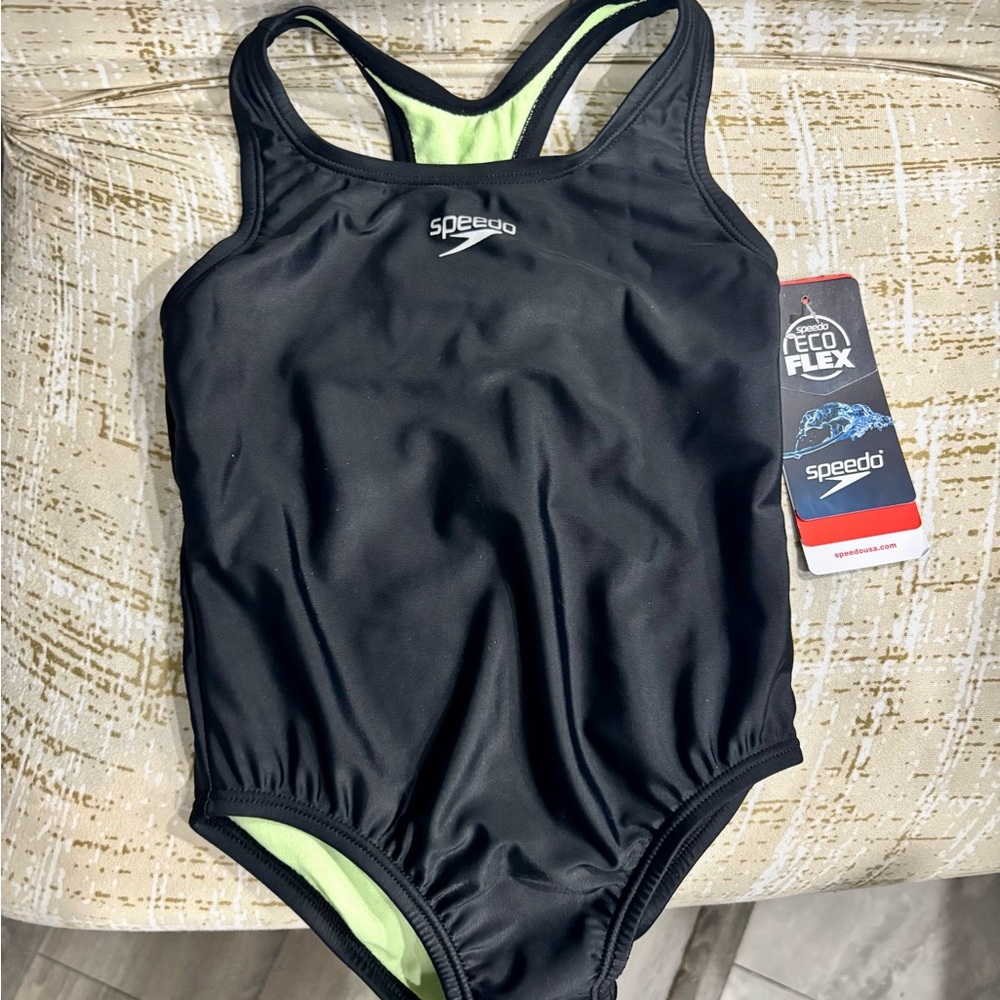 Speedo Black Swimsuit with Neon Green Lining
